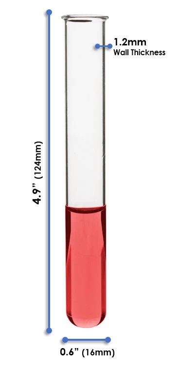 100PK Test Tubes, 15mL, 16x125mm - Rimmed - Light Wall, 1.2mm Thick - Borosilicate 3.3 Glass 3 100PK Test Tubes, 15mL, 16x125mm - Rimmed - Light Wall, 1.2mm Thick - Borosilicate 3.3 Glass - Image 3