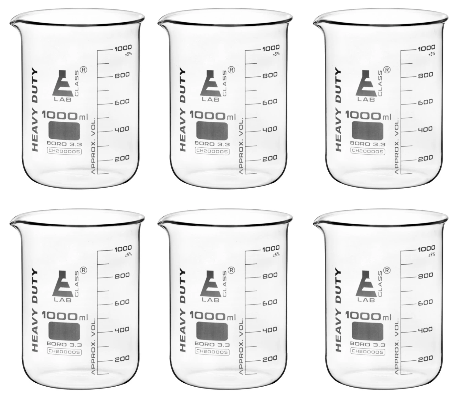 6PK Heavy Duty Beakers, 1000ml - 5mm Thick, Uniform Walls - Graduated - Borosilicate Glass 3 6PK Heavy Duty Beakers, 1000ml - 5mm Thick, Uniform Walls - Graduated - Borosilicate Glass - Image 3