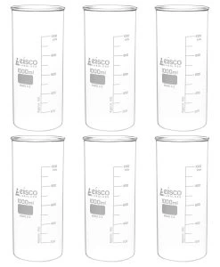 6PK Beakers, 1000mL - Berzelius Tall Form, No Spout - Graduated - Borosilicate Glass