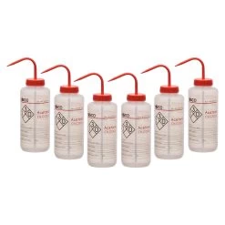 6PK Acetone Wash Bottles, 1000ml - Polyethylene - Two Colors