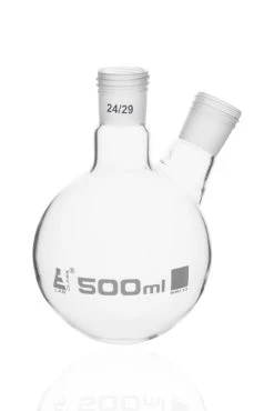 Distillation Flask With 2 Necks, 500ml - 24/29 Joint Size - Round Bottom, Interchangeable Screw Thread Joints - Borosilicate Glass -
