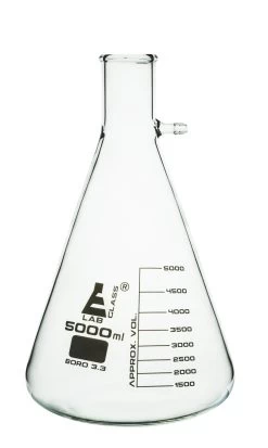 Filtering Flask, 5000mL - Integral Barbed Side Arm - White Graduations - Borosilicate Glass