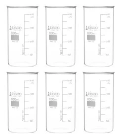6PK Beakers, 400mL - Berzelius Tall Form, No Spout - Graduated - Borosilicate Glass