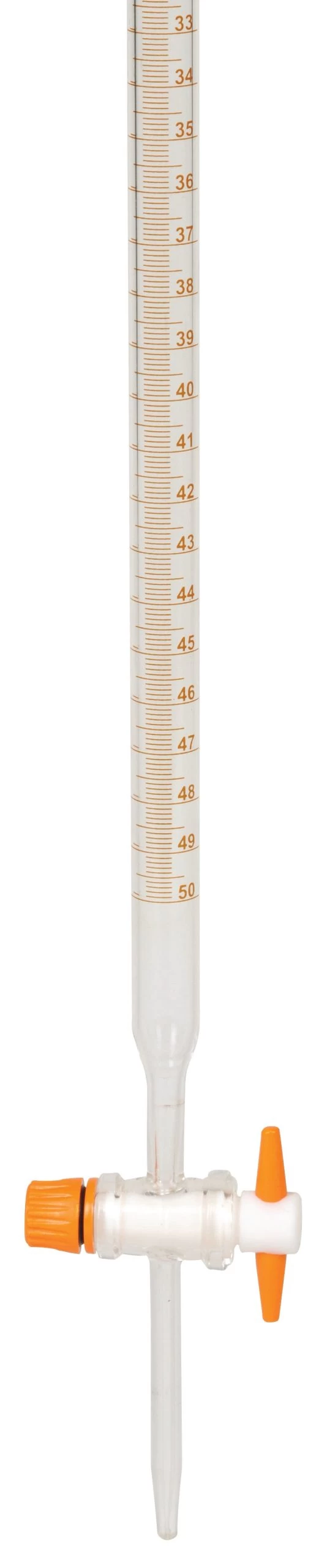 Burette, 50mL - Class A - 0.1mL Amber Graduations - PTFE Stopcock - Borosilicate Glass 2 Burette, 50mL - Class A - 0.1mL Amber Graduations - PTFE Stopcock - Borosilicate Glass - Image 2