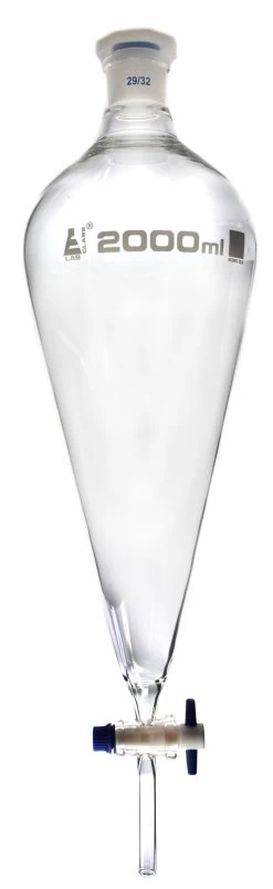 Dropping Funnel, 2000mL - Squibb - With 29/32 Plastic Stopper & PTFE Key Stopcock - Borosilicate Glass