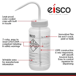 Wash Bottle For Ethanol, 1000ml - Labeled With Color Coded Chemical & Safety Information (2 Color)- Wide Mouth, Self Venting, Low Density Polyethylene - Performance Plastics By -Laboratory Instrument Store yxd96p6uxbkd9kdk7eq5 6eae4863 4e83 4615 8b52 3b6ff29e8c68