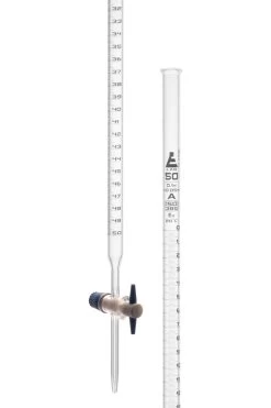 Burette, 50mL - Class A - With PTFE Stopcock - White Graduations - Borosilicate Glass