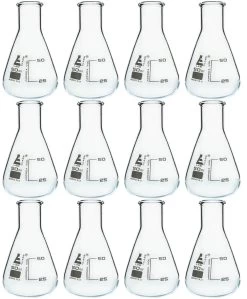 12PK Erlenmeyer Flasks, 50mL - Narrow Neck - Borosilicate Glass
