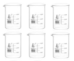 6PK Beakers, 400ml - Low Form - 50ml Graduations - Borosilicate Glass