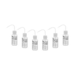 6PK Chemical Wash Bottle, Blank Labels, 250ml - Wide Mouth, Self Venting, Low Density Polyethylene - Performance Plastics By